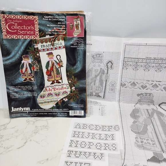 JANLYNN Vintage Christmas Stocking WE BELIEVE Cross Stitch Kit 1999 PATTERN ONLY - Picture 2 of 4